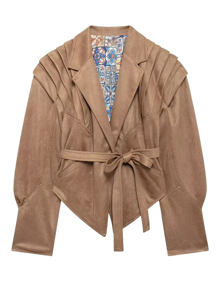 1980s Solid Button V-Neck Lace-Up Jacket