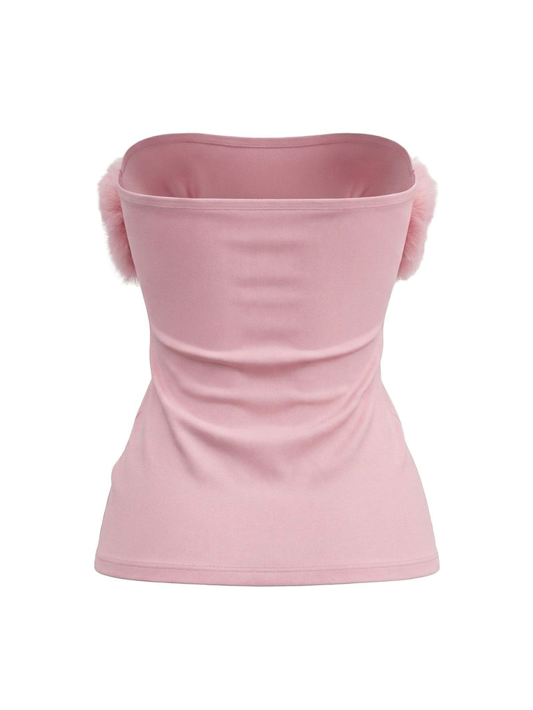 1980s Strapless Plush Fitted Solid Top