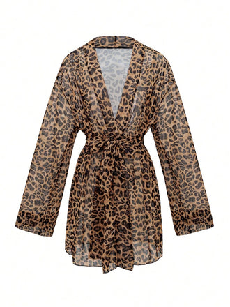 1960s Leopard Beach Lace-Up Cover-Up