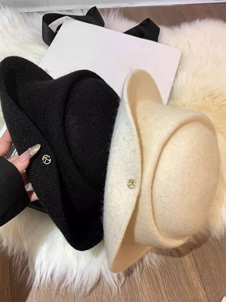 Vintage Hepburn Style Wool Flat-top Hat