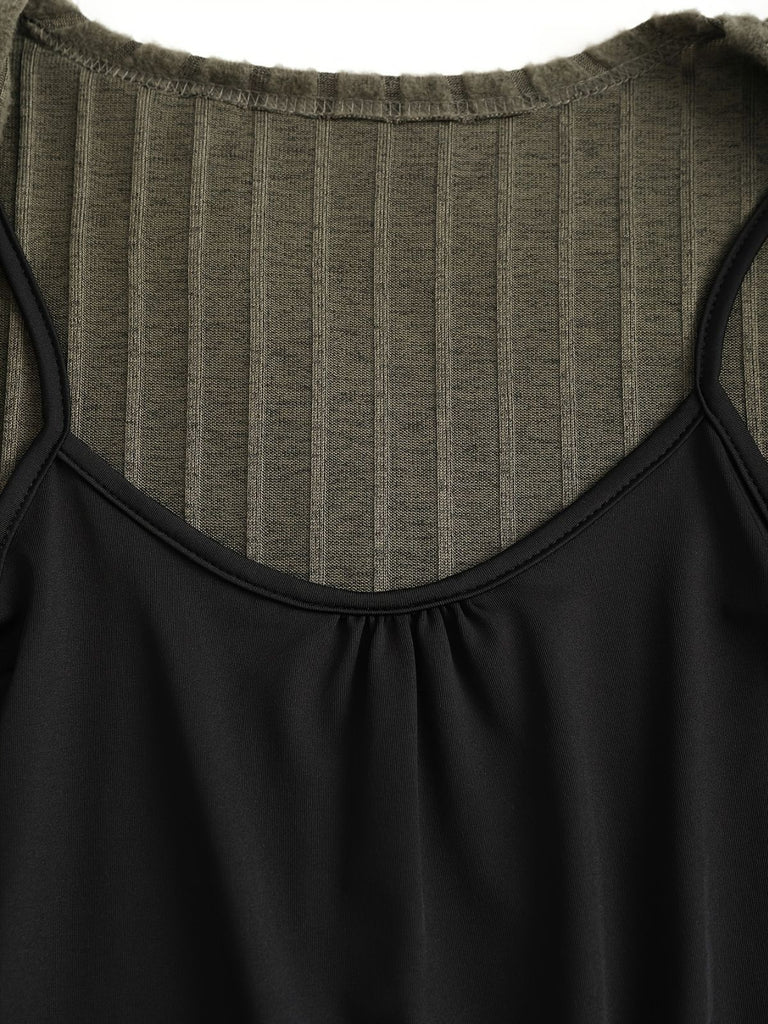 [Plus Size] Green 1940s Knit Layered Long Sleeve Belted Dress