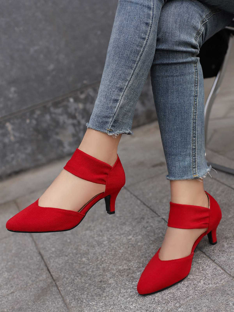 Solid Pointed Toe Suede Kitten Heels