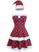 Red 1960s Plaid Strapless Patchwork Dress Set