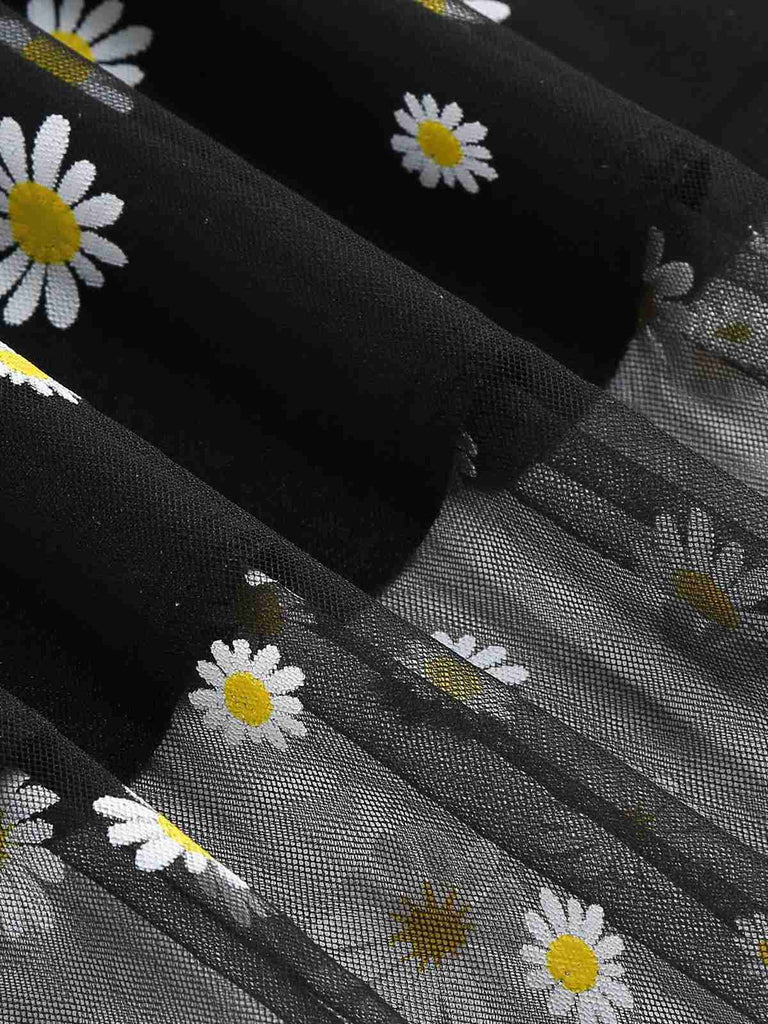 1940s Daisy Mesh High Waist A-Line Skirt