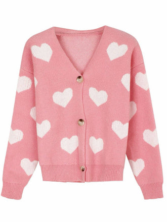 1950s Valentine's Day Heart Print Knit Cardigan