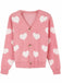1950s Valentine's Day Heart Print Knit Cardigan