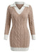 Beige 1960s Cable V-Neck Knit Sweater Bodycon Dress