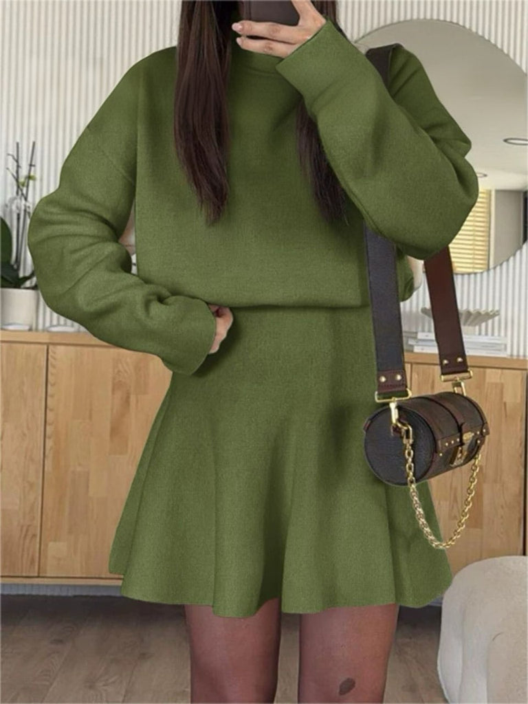 1980s Turtleneck Solid Long Sleeve Sweater Dress