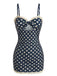 [Pre-Sale] Navy Blue 1930s Polka Dot Ruched Ruffle One-Piece Swimsuit