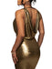1970s Metallic Cowl Deep V-Neck Bodycon Dress