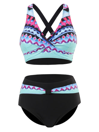 1940s Irregular Printed Patchwork Bikini Set