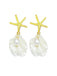 Gold Starfish Shell Pearl Drop Earrings