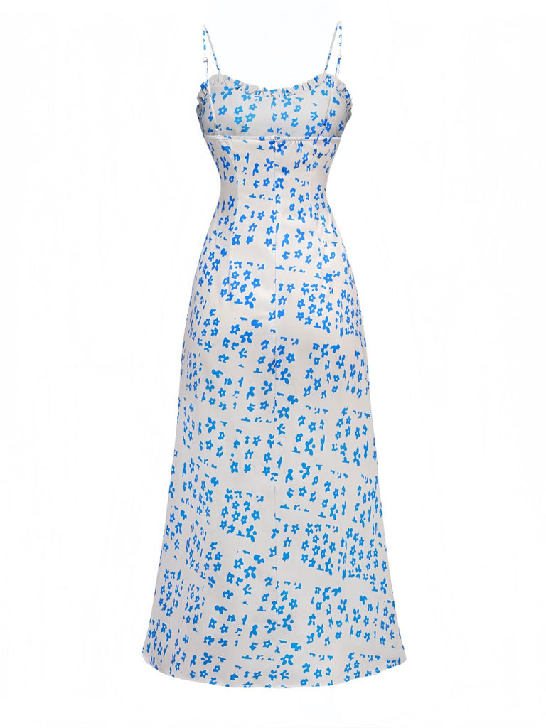 Blue 1930s Spaghetti Strap Daisy Dress