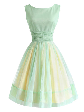 [Pre-Sale] Yellow Green 1950s Boat Neck Mesh Dress