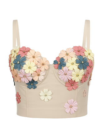 Beige 1950s 3D Floral Boned Corset