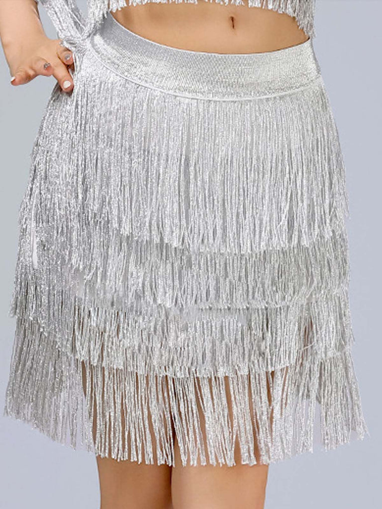 1920s Fringe Solid Elastic Waist Skirt