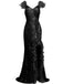 1930s V-Neck Feather Strap High Slit Sequined Dress
