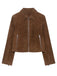Brown 1980s Solid Suede Zipper Front Cropped Jacket