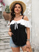 [Plus Size] Black 1960s Ruffle Cold-Shoulder Tie-Front Blouse