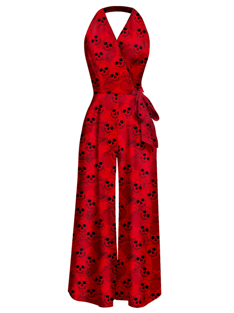 [Pre-Sale] 1960s Halter Halloween Skull Sleeveless Jumpsuit