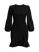 [Pre-Sale] Black 1960s Solid Puff-Sleeve Ruffled Dress