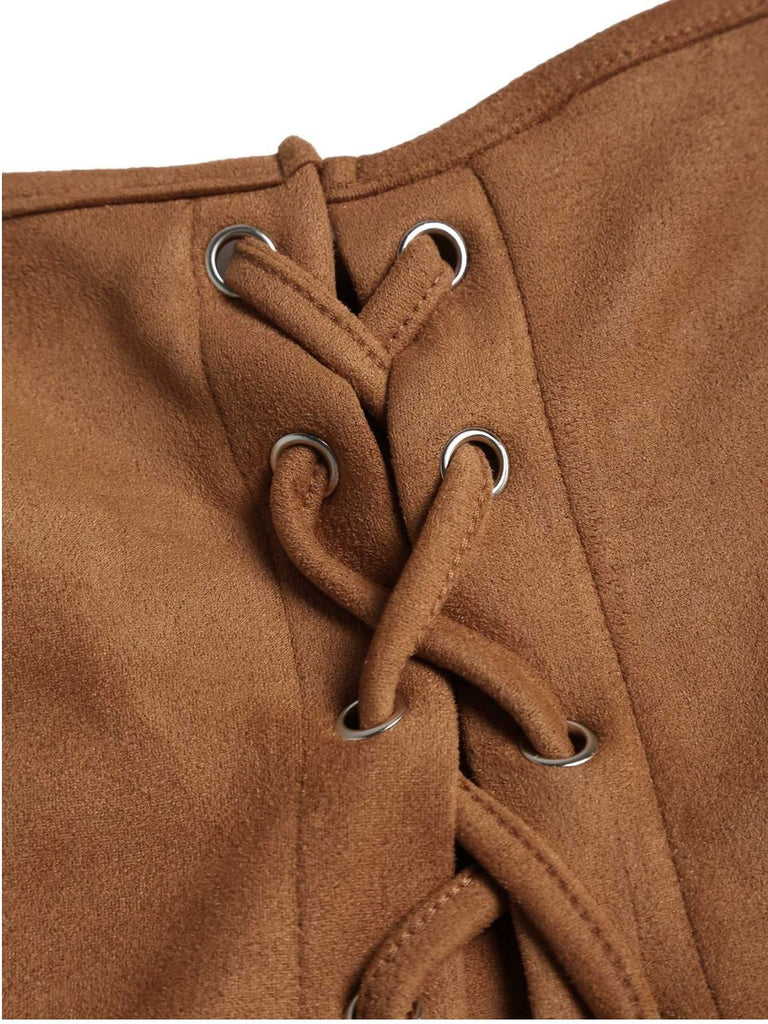 Brown 1950s Lace-up Suede Lace Corset Top