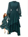 Green 1950s Solid Ruffled Hem Pleated Dress