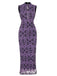 Purple 1930s Rose Flocked Neo-Chinese Dress