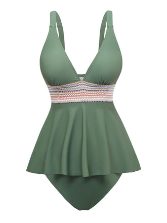 2PCS 1940s Solid Boho Ruffled Skirt Swimsuit