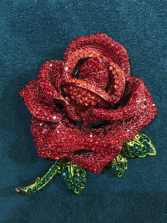 Vintage Rhinestones Rose Brooch