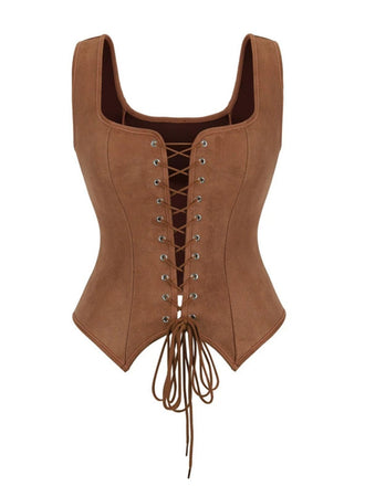 [Pre-Sale] Brown 1950s Suede Lace-Up Corset Vest