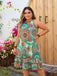 [Plus Size] Green 1970s Boho Halter Ruffle Hem Sleeveless Dress