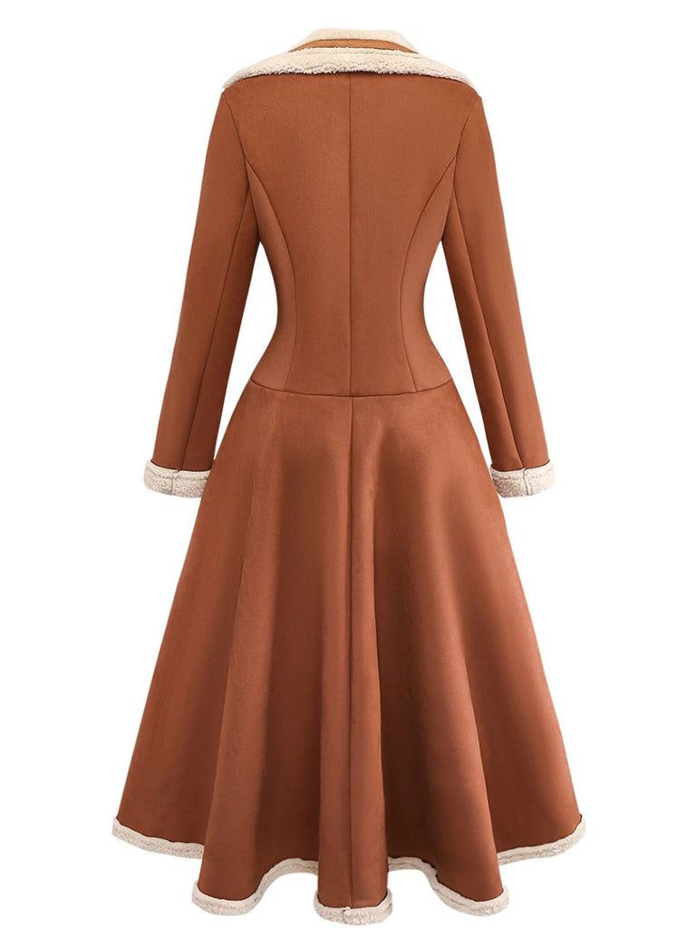 Brown 1940s Double-Breasted Lapel Western Style Coat