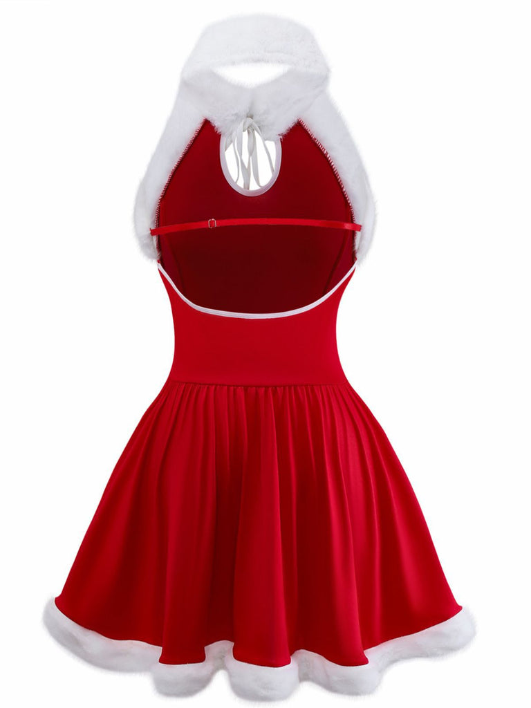 Red 1950s Solid Raw Hem Christmas Sleepwear