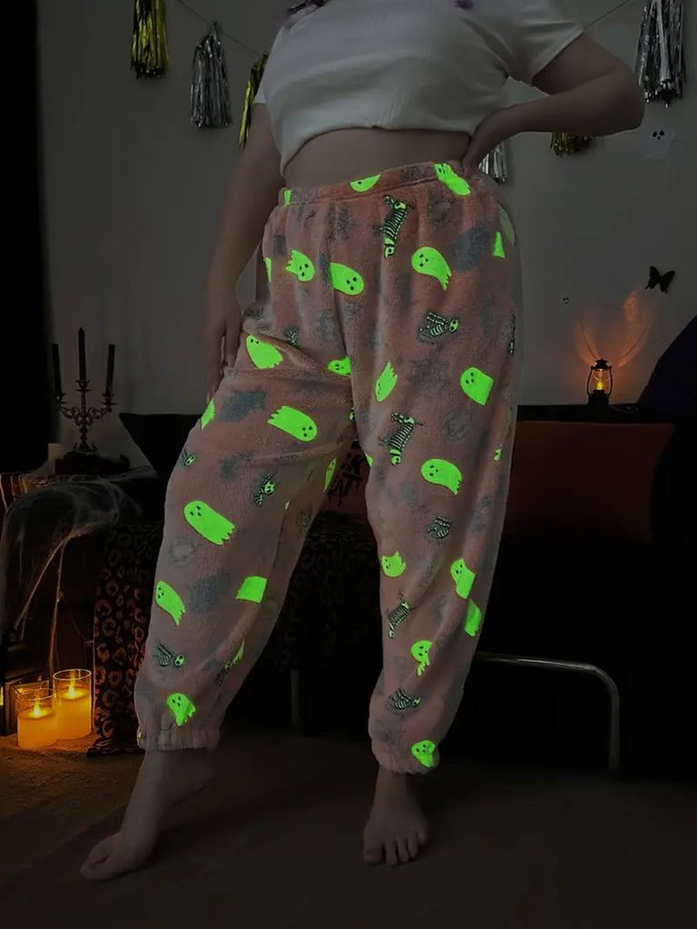 1970s Halloween Glowing Pumpkin Ghost Pajama Pants