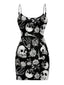Black 1960s Skull Rose Halloween Bodycon Dress