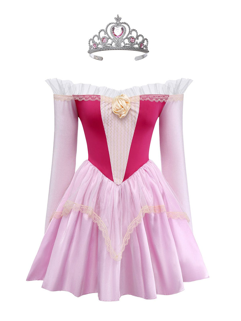 Pink 1940s Princess Off Shoulder Tulle Party Dress