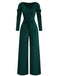1930s Solid Ruched V-Neck Belted Jumpsuit