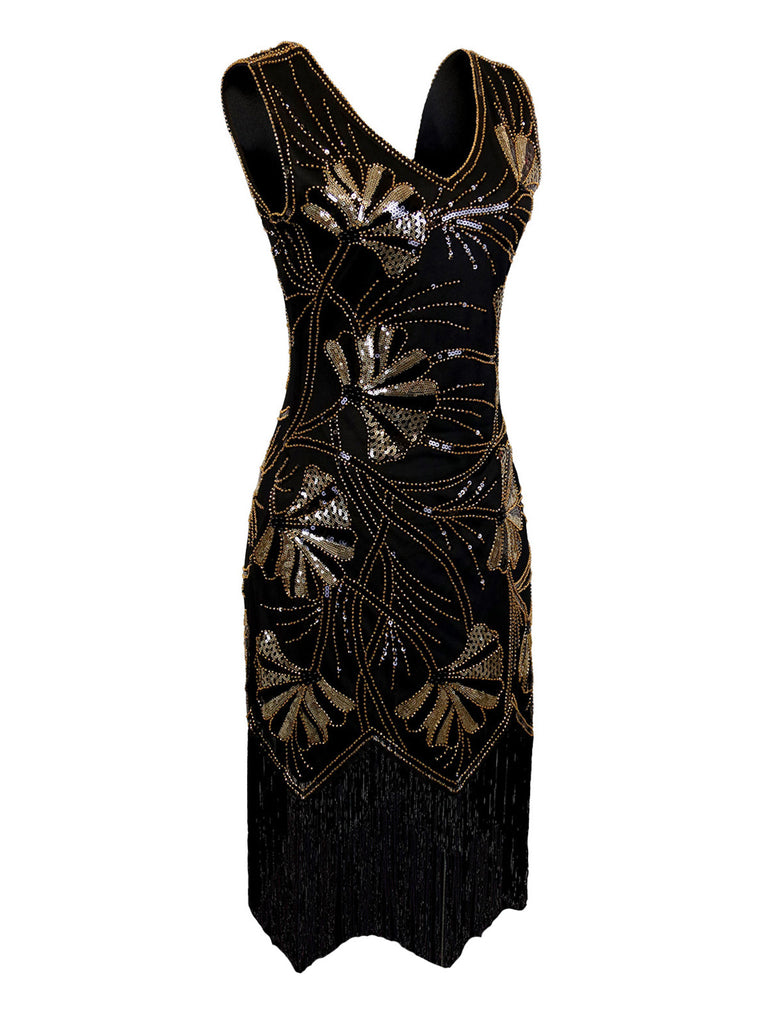 1920s V-Neck Sequined Beading Flapper Dress