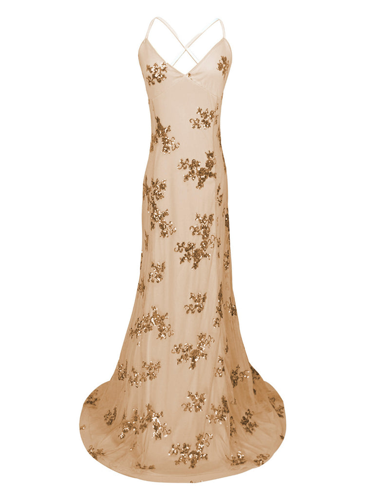 Ivory 1980s Sequin-Embellished Mermaid Gown Dress