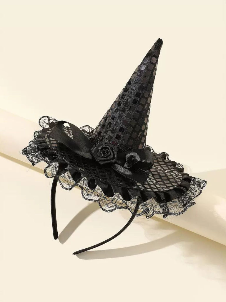 Black Gothic Lace Rose Wizard Hat Headband