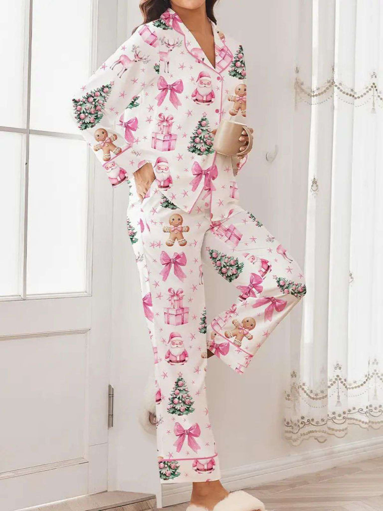 White 1940s Christmas Candy Canes Pajama Set