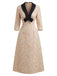 Champagne 1930s Rose Jacquard V-Neck Bow Dress