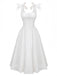 White 1940s Solid Lace-Up Button Dress