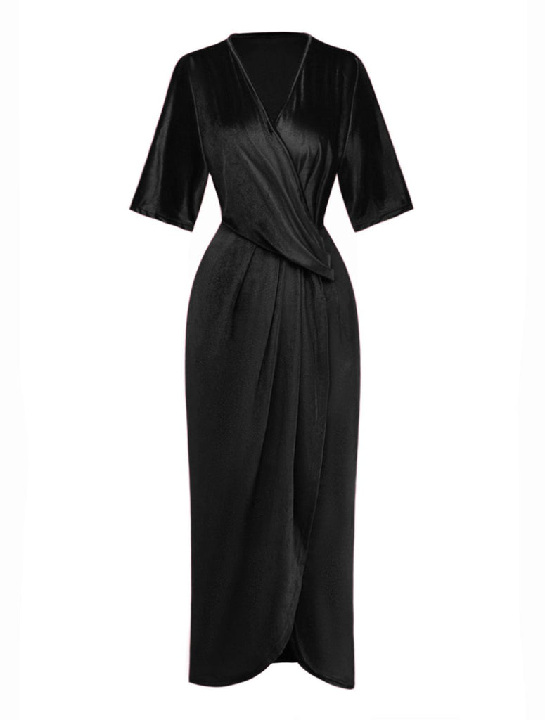 1960s Solid Velvet Half-Sleeve Dress