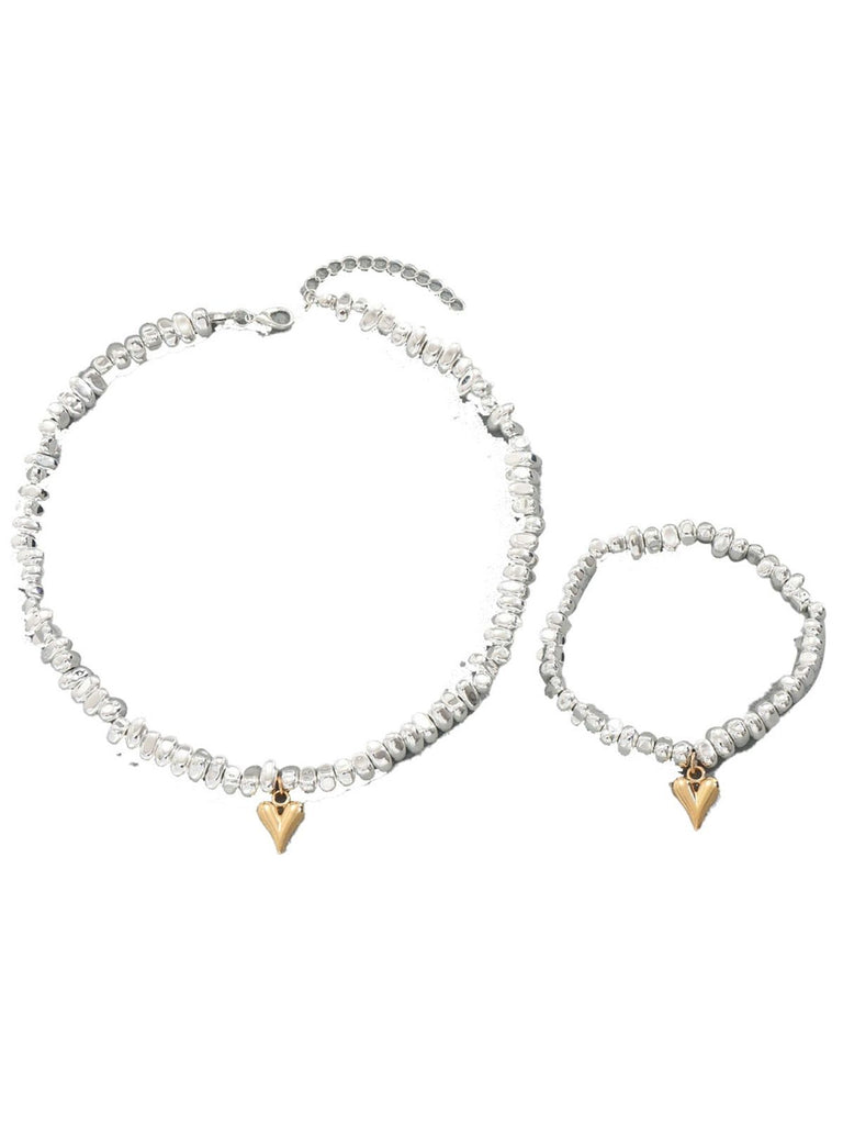 Gold Heart Pendant Necklace & Bracelet Set