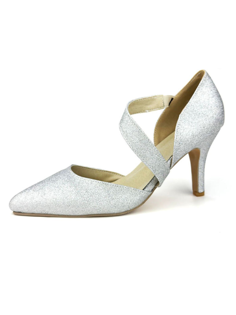 Pointed Toe Glitter Oblique Strap High Heels