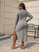 [Plus Size] Light Gray 1960s Knitted Square Neck Dress