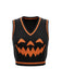 Black 1970s Halloween Pumpkin Face Sweater Vest