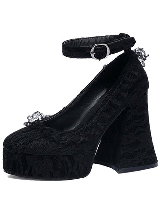 Halloween Floralย Laceย Punkย Chunky Heels